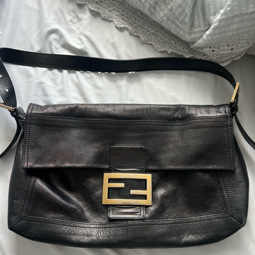 Fendi Black Leather Convertible Baguette Bag